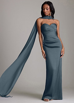 Azazie Sonora Vestidos de damas de honor Vestido de Crepúsculo de Satén Elástico de Corte Recto con Sin tirantes image8