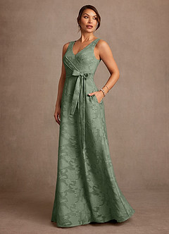 Azazie Luanne vestidos de madre de la novia Vestido de Matcha de Devorado Floral de Corte en A con Plisado image2