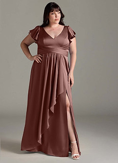 Azazie Omari Bridesmaid Dresses Espresso A-Line Stretch Satin Dress image10
