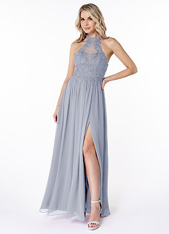 Azazie Prue Final Sale Dusty Blue A-Line Lace Chiffon Dress image1