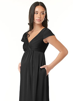 Azazie Allessia vestidos de dama de honor de maternidad Vestido de Corte En A Plisado Hasta el suelo Satén Elástico image6
