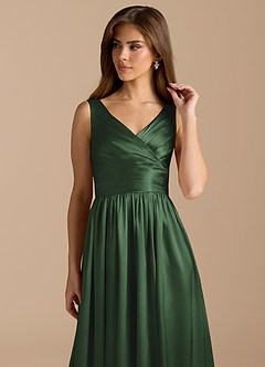 Azazie Keyla Bridesmaid Dresses Eucalyptus A-Line Pleated Metallic Satin Dress image8