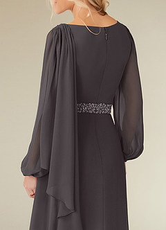 Azazie Priyanka vestidos de madre de la novia Vestido de Gris Acero de Gasa de Corte En A con Cuello barco plisado image4