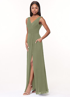 Azazie Karina Brautjungfernkleider A-Linie Plissee Chiffon Kleid Pistazie image3