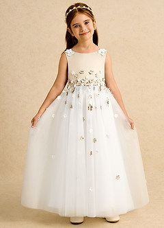 Azazie Eleni vestidos de niña de las flores Vestido de Marfil Champán de Tul de Princesa con Lazo image4