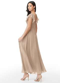 Azazie Bondi Brautjungfernkleider A-Linie Gestreift Chiffon Kleid Taupe image4