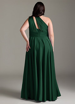 Azazie Charlize Bridesmaid Dresses Dark Green A-Line One Shoulder Stretch Satin Dress image10