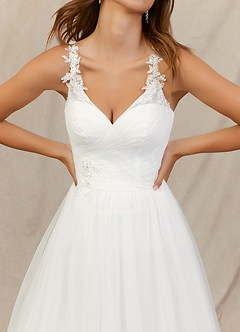 Azazie Varela Wedding Dresses Ball-Gown Lace Tulle Chapel Train Dress image5