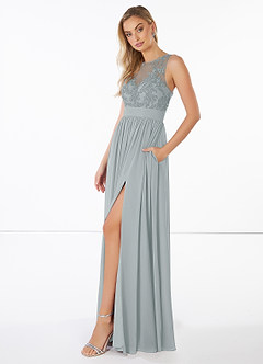 Azazie Mea Final Sale Dolphin Grey A-Line Lace Chiffon Dress image3