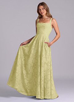 Azazie Shaude Bridesmaid Dresses Lemon Sorbet A-Line Pleated Floral Burnout Dress image5