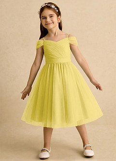 Azazie Lila Girls Formal Robe Demoiselle D'honneur Fillette Robe Trapèze en Tulle Épaule décolletée Canari image3