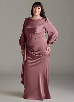 Azazie Raye Robes de demoiselle d'honneur Robe Sirène en Satin extensible Manche longue Mauve Vintage image10
