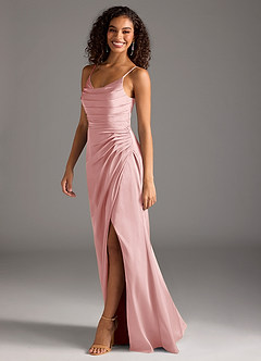 Azazie Deandra Bridesmaid Dresses Powder Pink Mermaid Pleated Stretch Satin Dress image4