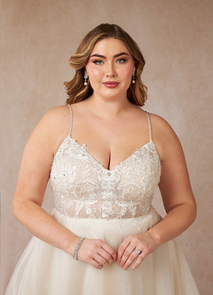 Azazie Tatiana Wedding Dresses Diamond White Nude A-Line V-Neck Sequins Tulle Dress image13