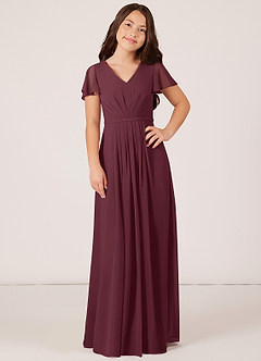 Azazie Peony Junior Cabernet A-Line Pleated Chiffon Dress image1