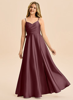 Azazie Rumi Junior Jurk van Stretch Satijn met A-Lijn Geplooid Sangria image1