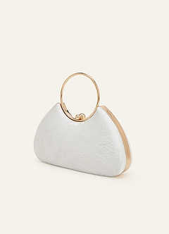 front Jacquard Floral Ring Handle Handbag
