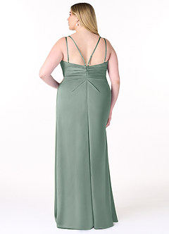 Azazie Aqua Robes de demoiselle d'honneur Robe Trapèze en Satin extensible Col V plissé Sauge D'argent image9