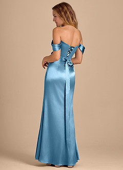 Azazie Shea Vestidos de damas de honor Vestido de Azul Acero de Satén Metálico de Corte Sirena Convertible con Vestidos sin tirantes image5