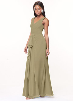 Azazie Julianna Abiti da Damigella Abito A-Line in Chiffon Verde Muschio image3