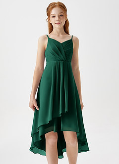 Azazie Mariam Junior Emerald A-Line Pleated Chiffon Dress image5
