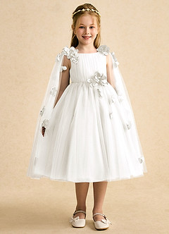 Azazie Staria Flower Girl Dresses Ivory Ball-Gown Ruched Tulle Dress image6