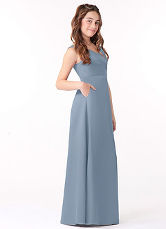 Azazie Sadia Vestido de Azul Polvoriento de Satin Mate de Acampanado con Plisado image2
