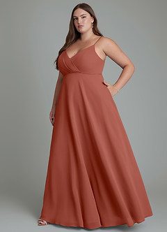 Azazie Amani Brautjungfernkleider A-Linie Plissee Chiffon Kleid Rotbraun image4