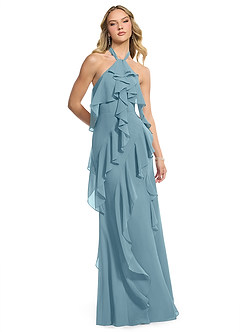 Azazie Velma Bridesmaid Dresses Moody Blue A-Line Side Slit Chiffon Dress image3