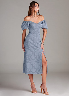 Azazie Evalina Abiti da Damigella Abito Tubino in Burnout Floreale Blu Polveroso image3