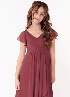 Azazie Omari Junior Vestido de Merlot de Gasa de Corte En A con Volante image4