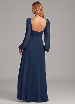 Azazie Simone Bridesmaid Dresses Dark Navy A-Line Long Sleeve Chiffon Dress image2