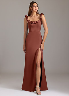 Azazie Callie Bridesmaid Dresses Auburn A-Line Ruched Stretch Satin Convertible Dress image1