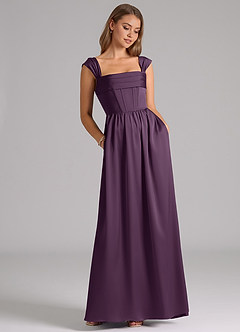 Azazie Hattie Robes de demoiselle d'honneur Robe Trapèze en Satin extensible Corset Prune image3