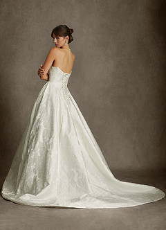 Azazie Bria Wedding Dresses Antique White Ball-Gown Strapless Floral Jacquard Dress image3