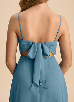 Azazie Shale Junior Bermuda A-Line Bow Chiffon Dress image7