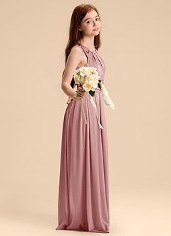 Azazie Bibiane Junior Jurk van Stretch Satijn met A-Lijn Geplooid Stoffige Roos image5