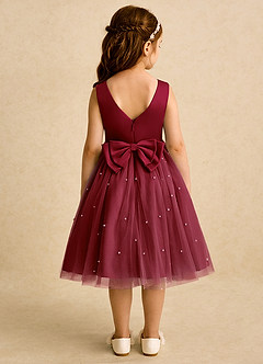 Azazie Bell Jurken voor bloemenmeisjes Baljurk Jurk van Tule Boog Bourgondië image5