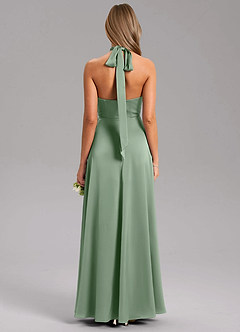 Azazie Tracie Bridesmaid Dresses Matcha A-Line Side Slit Stretch Satin Dress image2
