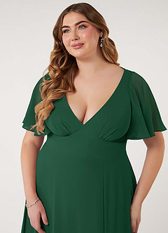 Azazie Kimber Vestidos de damas de honor Vestido de Verde Oscuro de Gasa de Corte en A con Manga volante image13