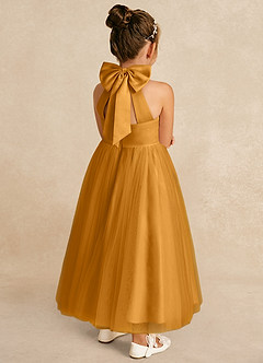 Azazie Bev Robe Demoiselle D'honneur Fillette Robe Trapèze en Tulle Convertible Caramel écossais image6