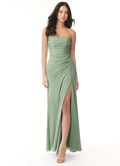 Azazie Darria Bridesmaid Dresses Matcha Sheath Square Neckline Pleated Stretch Chiffon Convertible Dress image1