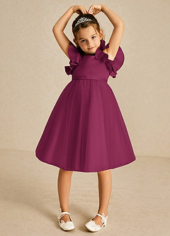 Azazie Kaeya Robe Demoiselle D'honneur Fillette Robe Trapèze en Tulle Arc Mûre image3