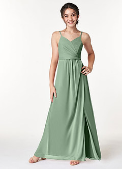 Azazie Luxy Plissee Gittergewebe Kleider Matcha image3
