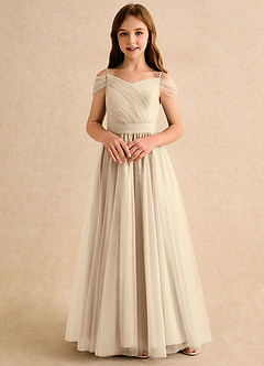 Azazie Yuna Girls Formal vestidos de niña de las flores Vestido de Champán de Tul de Corte en A con Vestidos sin tirantes image4