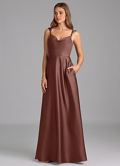 Azazie Beatrice 신부 들러리 드레스 A라인 스윗하트 네크라인 스트레치 새틴 바닥 길이 드레스 image3