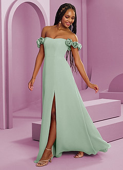Barbie ♥ Azazie Jurken voor bruidsmeisjes Converteerbaar Jurk van Chiffon met A-Lijn Off the Shoulder Agave image7