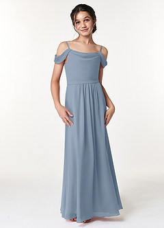 Azazie Alivia Junior Dusty Blue A-Line Off the Shoulder Chiffon Dress image4