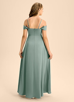 Azazie Anselie Junior Silver Sage A-Line Off the Shoulder Stretch Satin Dress image2