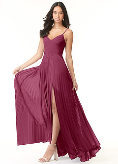 Azazie Vini Bridesmaid Dresses Mulberry A-Line V-Neck Pleated Chiffon Dress image3